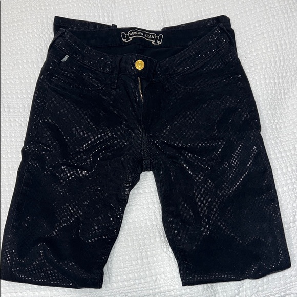 Black Shimmer Pants with Gold Button - Picture 2 of 6